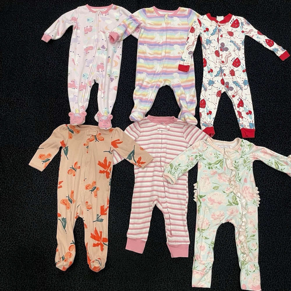 Girls One Piece Sleeper Pajama 6-9 months Baby Bundle Lot Of 6
